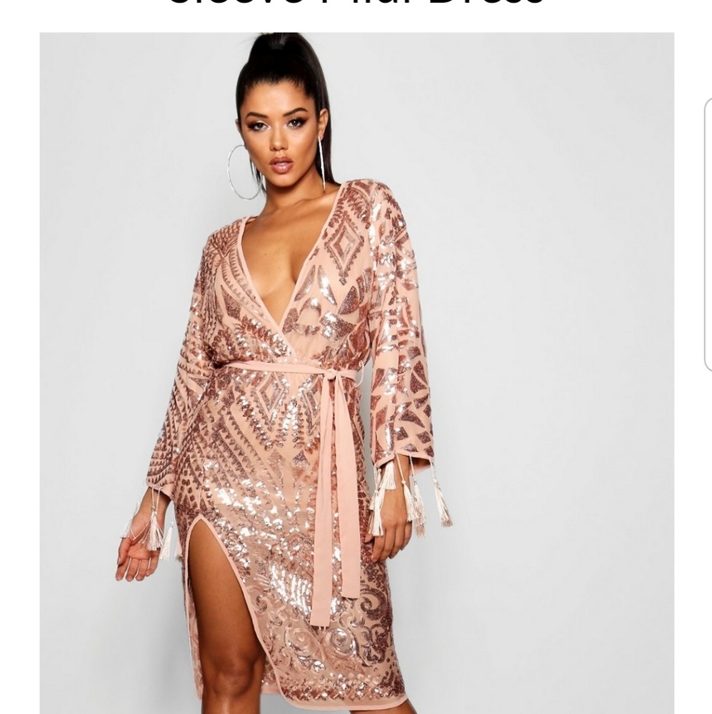 Rose Gold Sequin Kimono Wrap Dress Size XL